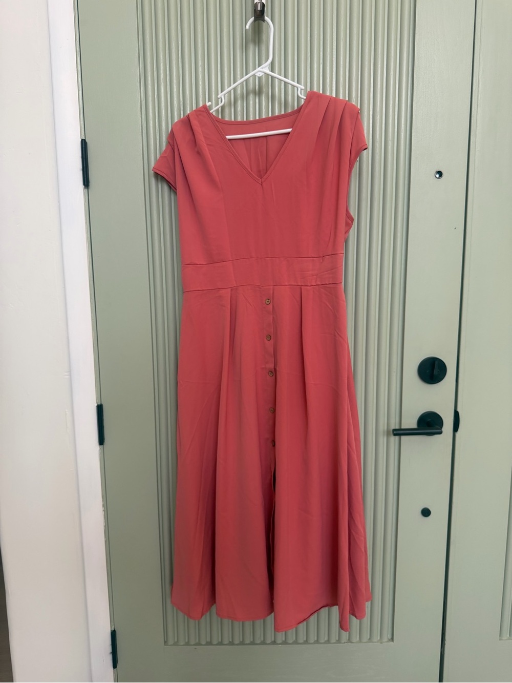 Women's V-Neck Button-Front Midi Dress in Coral